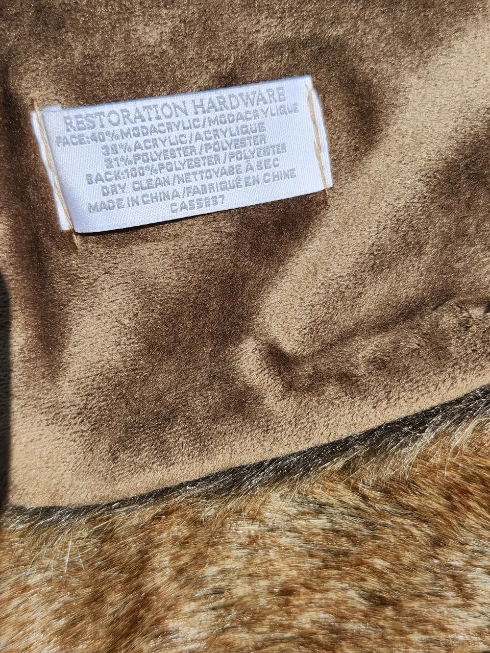 Restoration Hardware Brown Faux Fur Throw Blanket